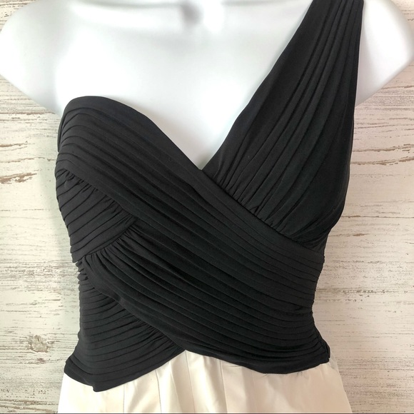 BCBGMAXAZARIA One Shoulder Black Cream Taffeta Tulle Mini Cocktail Dress 4 - Picture 2 of 10